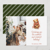 Cute Watercolor Bear with Scarf Christmas Photo