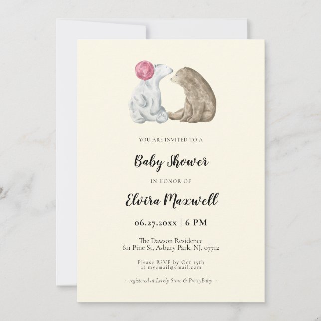Cute watercolor bears Baby shower Invitation (Front)
