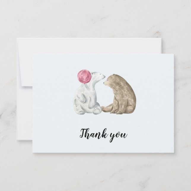 Cute watercolor bears Baby shower Thank You Card (Front)