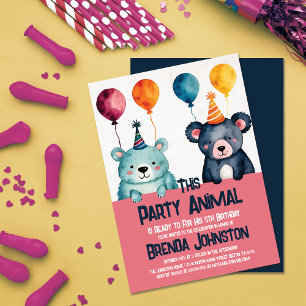 Cute Watercolor Bears Girl's Birthday Party Animal Invitation