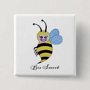 Cute Watercolor Bee With Happy Smile 2 Inch Square Button