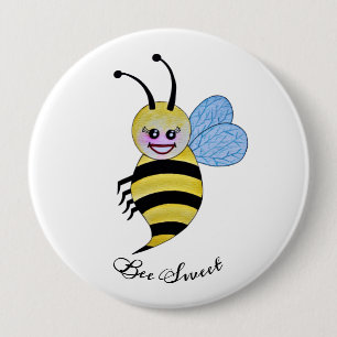 Cute Watercolor Bee With Happy Smile 4 Inch Round Button