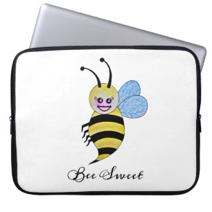 Cute Watercolor Bee With Happy Smile Laptop Sleeve