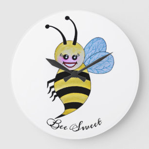 Cute Watercolor Bee With Happy Smile Large Clock