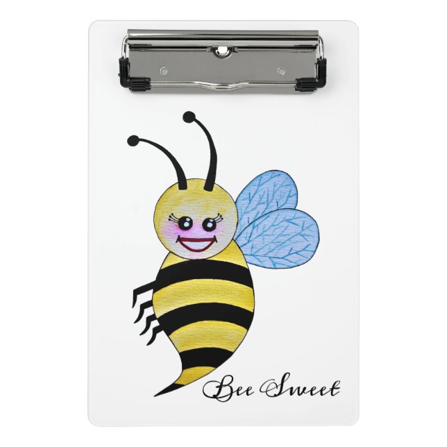 Cute Watercolor Bee With Happy Smile Mini Clipboard (Front)
