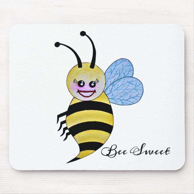 Cute Watercolor Bee With Happy Smile Mouse Pad (Front)