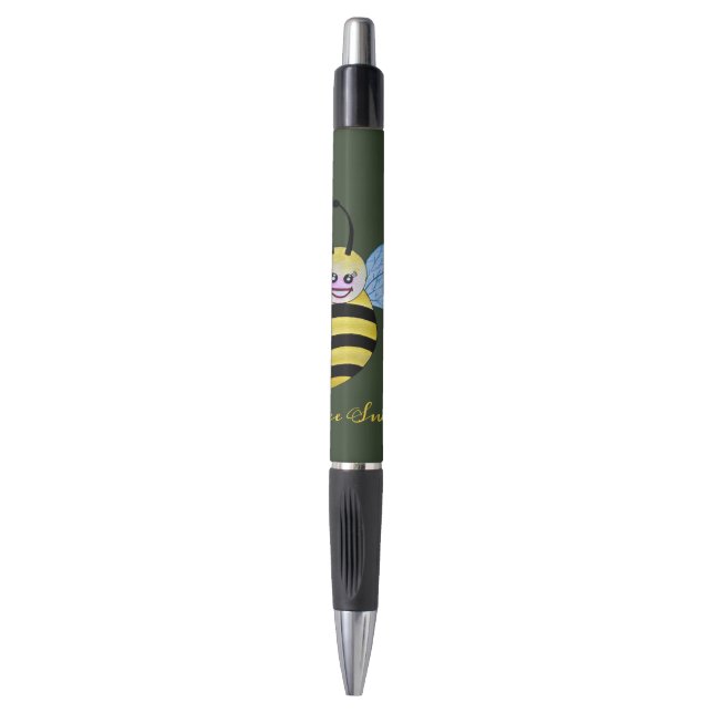 Cute Watercolor Bee With Happy Smile Pen (Front Vertical)