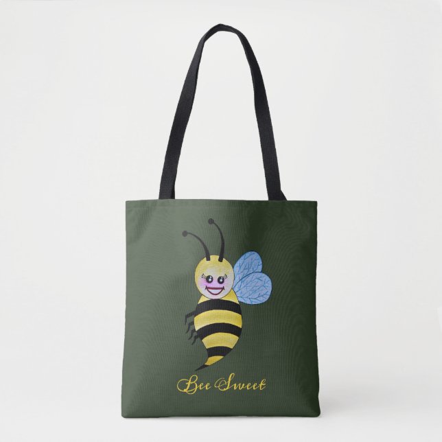 Cute Watercolor Bee With Happy Smile Tote Bag (Front)