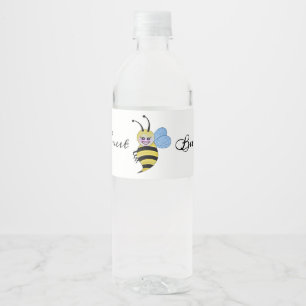 Cute Watercolor Bee With Happy Smile Water Bottle Label