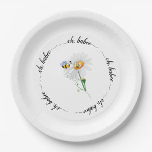 Cute Watercolor Bees and Daisy Baby Shower Paper Plate