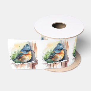 Cute Watercolor Bird Satin Ribbon