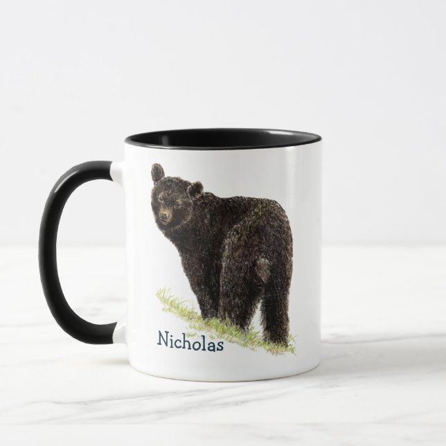 Cute Watercolor Black Bear Animal Nature Art Mug (Left)