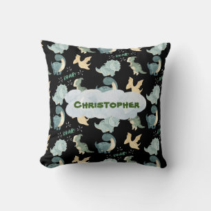Cute Watercolor Black Dinosaur Pattern Throw Pillow