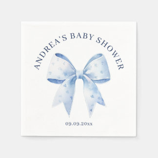 Cute Watercolor Blue Bow Baby Shower Napkin