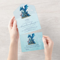 Cute Watercolor Blue Dragon Baby Shower