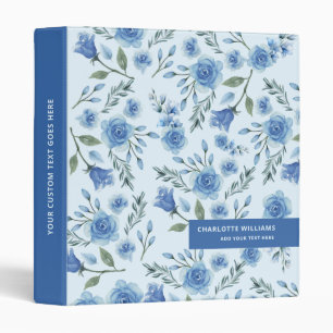 Cute Watercolor Blue Floral Pattern Binder