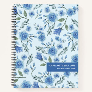Cute Watercolor Blue Floral Pattern  Notebook