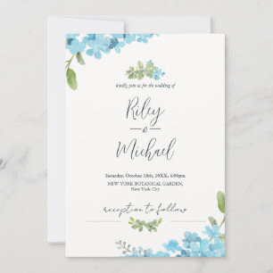 Cute Watercolor Blue Flower&Botanical Invitation