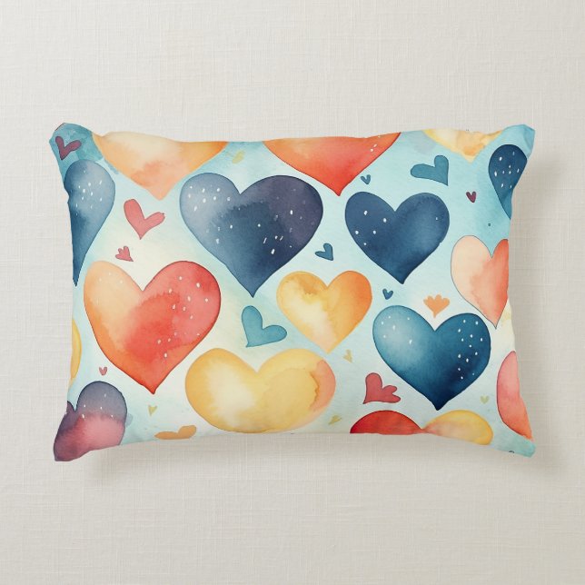 cute watercolor blue hearts pattern accent pillow (Front)
