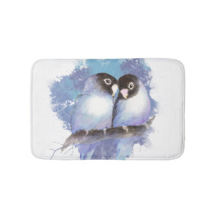 Cute Watercolor Blue Lovebird Bird Nature Art Bath Mat