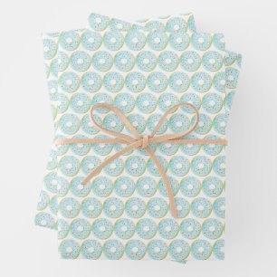 Cute Watercolor Blue Sprinkle Donuts Pattern Wrapping Paper Sheet