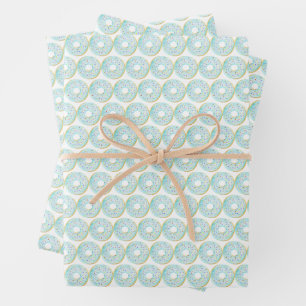 Cute Watercolor Blue Sprinkle Doughnuts Pattern Wrapping Paper Sheet