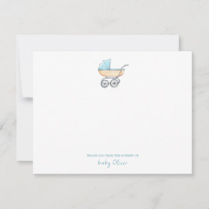 Cute Watercolor Blue Stroller Flat Thank You Card