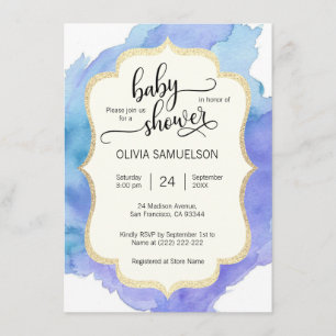 Cute Watercolor Blue Turquoise BOY Baby Shower Invitation