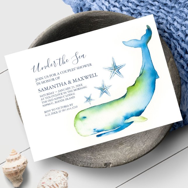 Cute Watercolor Blue Whale Baby Shower Invitation (Baby Shower Invitation Cute Watercolor Blue Whale )