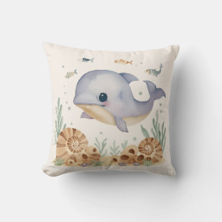 Cute Watercolor Blue Whale _ Nursery Throw Pillow 