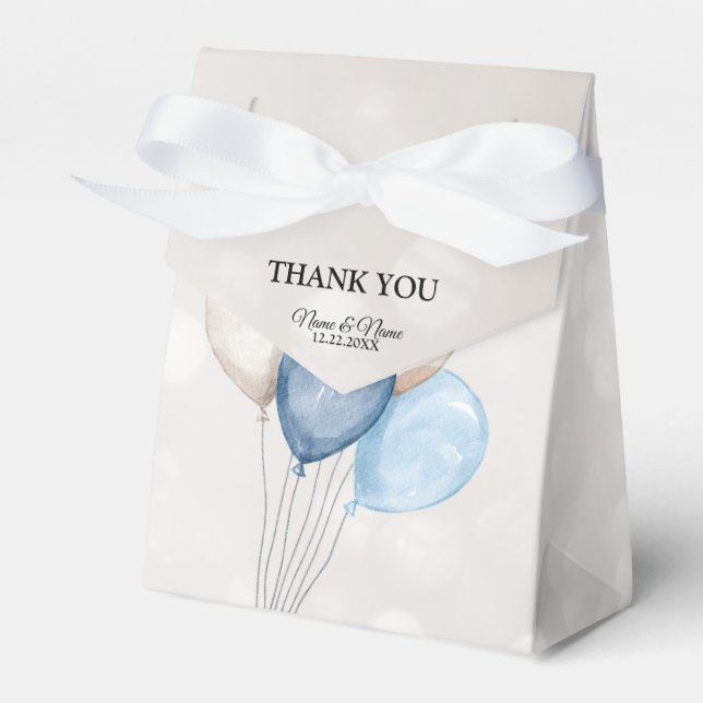 Cute Watercolor Blue White Balloons Party Favor Box (Front Side)