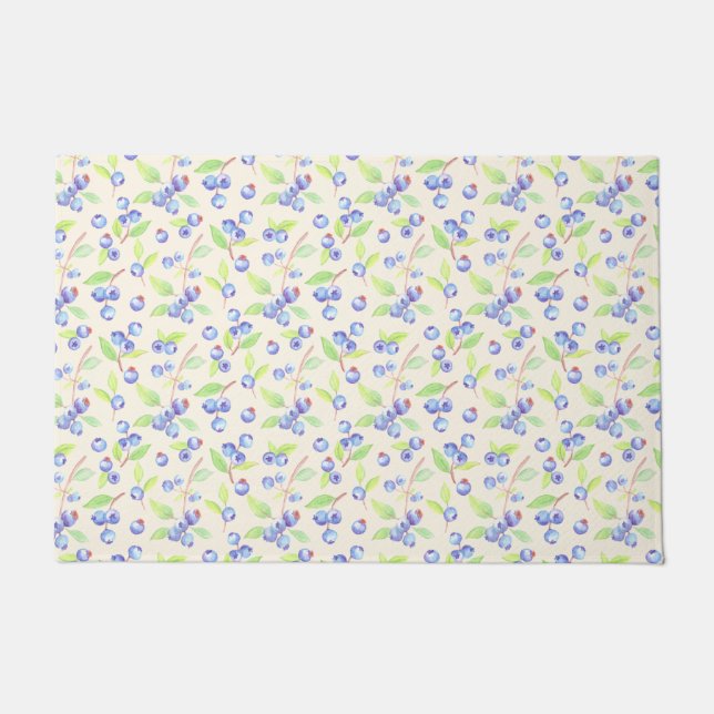 Cute Watercolor Blueberry Botanical Pattern Doormat (Front)