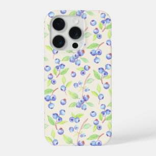 Cute Watercolor Blueberry Botanical Pattern iPhone 15 Pro Case