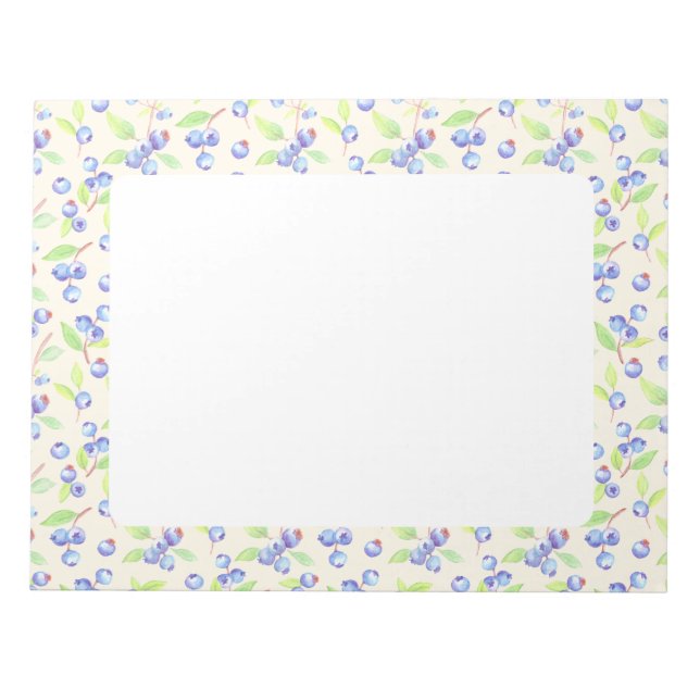 Cute Watercolor Blueberry Botanical Pattern Notepad (Front)