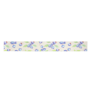 Cute Watercolor Blueberry Botanical Pattern Satin Ribbon