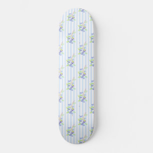 Cute Watercolor Blueberry Botanical Strips Pattern Skateboard