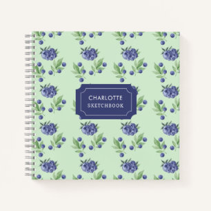 Cute Watercolor Blueberry fruit Pattern Sketch Notebook