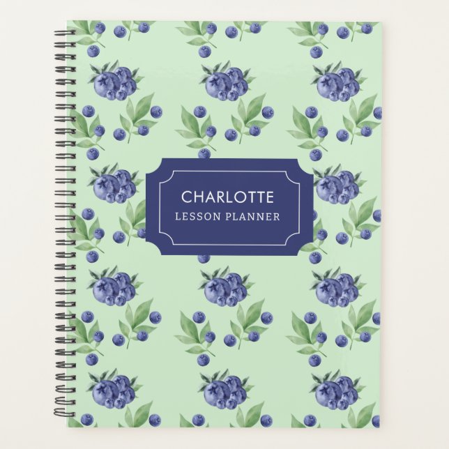 Cute Watercolor Blueberry fruit Teacher Lesson Planner (Front)
