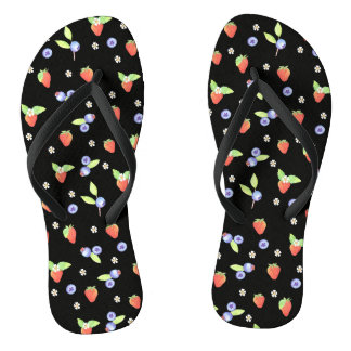 Cute Watercolor blueberry strawberry Pattern Flip Flops