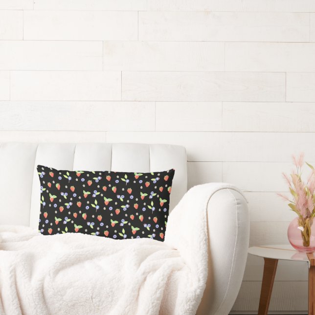Cute Watercolor blueberry strawberry Pattern Lumbar Pillow (Couch)