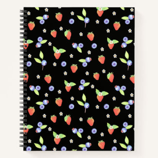 Cute Watercolor blueberry strawberry Pattern Notebook