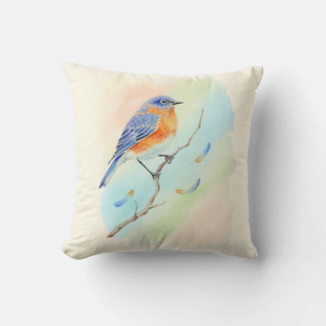 Cute Watercolor Bluebird Throw Pillow (Front)