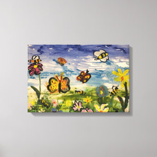 Cute Watercolor Blues and Greens Children's Art Canvas Print