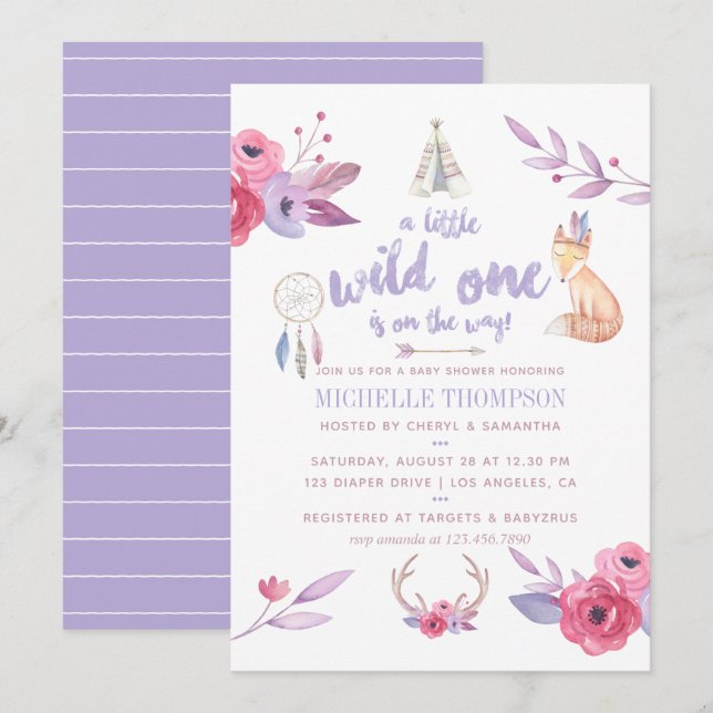 Cute Watercolor Boho Tribal Baby Shower Invite (Front/Back)