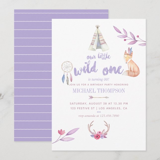 Cute Watercolor Boho Tribal Boy Birthday Party Invitation (Front/Back)