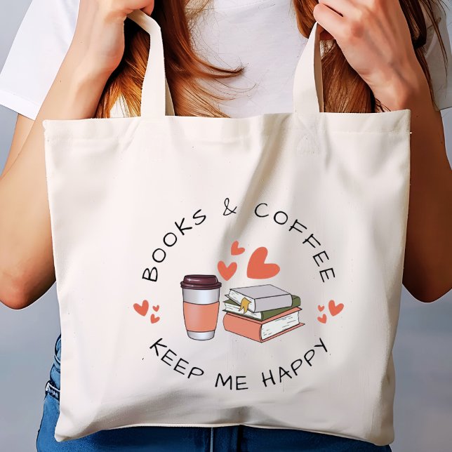 Cute Watercolor Books and Coffee Lover  Large Tote Bag (Creator Uploaded)