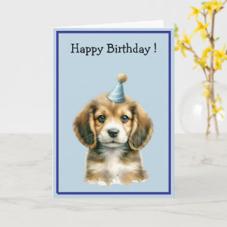 Cute Watercolor Brown Puppy Dog Happy Birthday Card