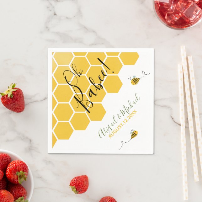 Cute Watercolor Bumble Bee Theme Baby Shower Napkin (Insitu)