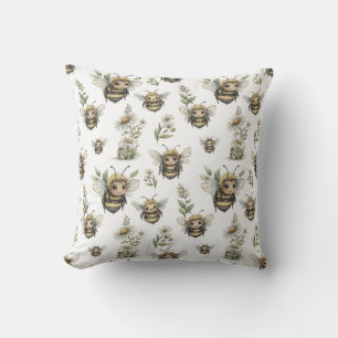 Cute Watercolor Bumblebee Design   Soft Pastel Bee Throw Pillow