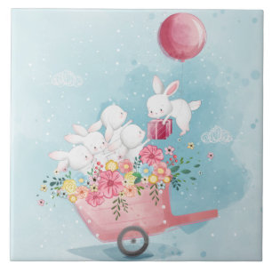 Cute Watercolor Bunnies Ceramic Tile